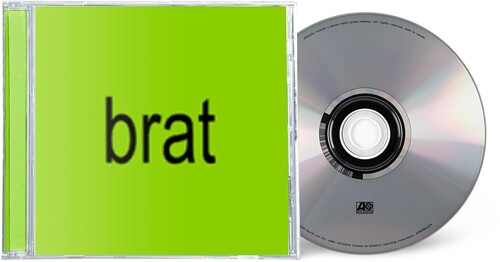 Charli XCX - brat cd album cover shown with silver CD