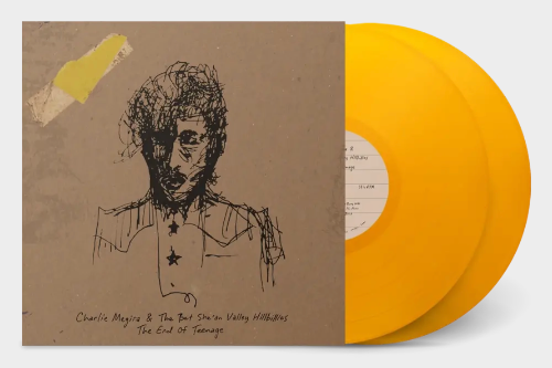 Charlie Megira - End of Teenage album cover and 2LP yellow vinyl. 