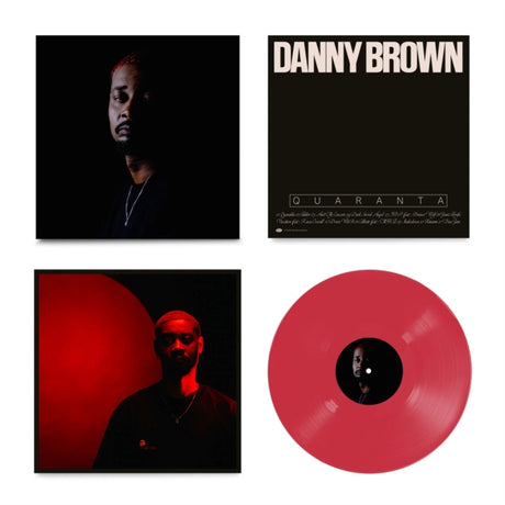 Danny Brown Quaranta album cover, shown with back of the cover, insert image, and Red Vinyl record