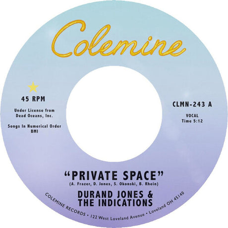 Durand Jones and the Indications - Private Space 7" label. 