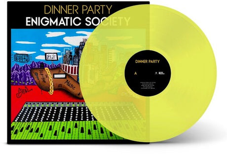 Dinner Party - Enigmatic Society album cover and yellow vinyl. 