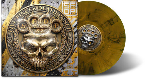 Five Finger Death Punch - Legacy album cover and gold w/ black smoke vinyl