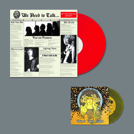 Frightwig - We Need To Talk album cover and red vinyl with bonus green 7". 