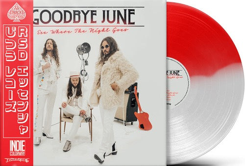 Goodbye June - See Where the Night Goes album cover and white/red split vinyl. 