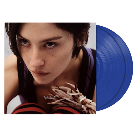 Gracie Abrams "daughter from hell" album cover shown with 2 cobalt blue vinyl records