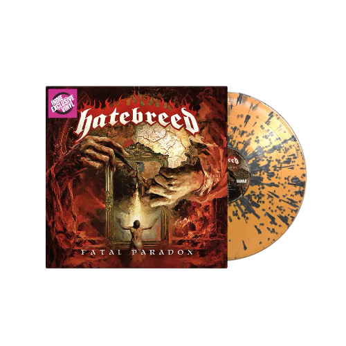 Hatebreed - Fatal Paradox album cover and orange with black splatter vinyl