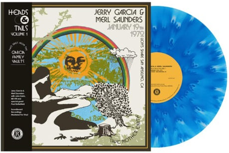 Jerry Garcia, Merl Saunders - Heads & Tails Vol. 1 album cover and blue vinyl. 