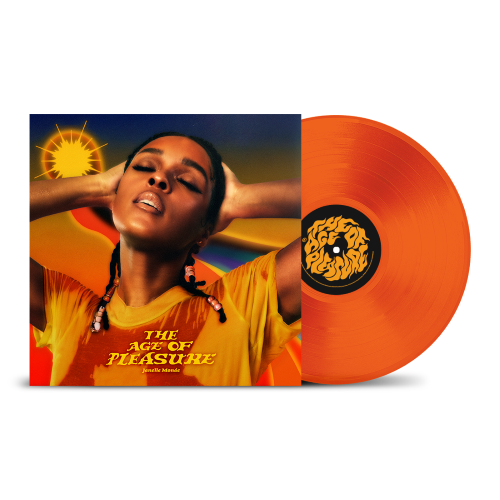 Janelle Monae - The Age of Pleasure album cover with orange colored vinyl record