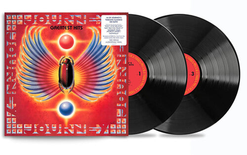 Journey - Greatest Hits album cover and 2LP black vinyl. 