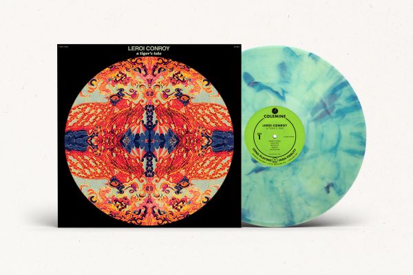Leroi Conroy "A Tiger's Tale" album cover shown with a seafoam swirl colored vinyl record