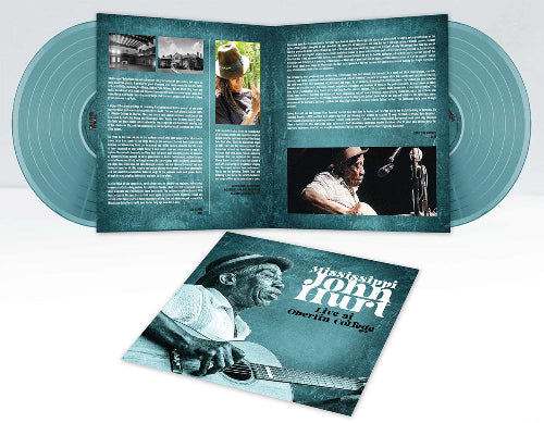 Mississippi John Hurt - Live At Oberlin College 1965 album cover and 2LP blue vinyl