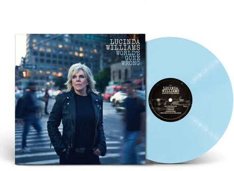 Lucinda Williams - World's Gone Wrong album cover and light blue vinyl