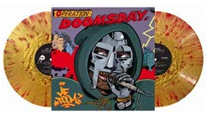 MF DOOM "Operations Doomsday" alternate album cover shown with 2 gold with red splatter color vinyl records