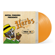 MF Doom - Metal Fingers Presents: Special Herbs Vol. 1 & 2 album cover and mustard vinyl. 