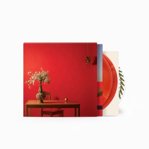 Mac Miller - Watching Movies with the sound off album cover shown with 2 red galaxy colored vinyl records and a bonus zoetrope vinyl record