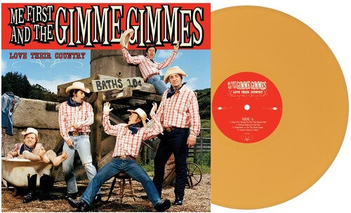 Me First and the Gimme Gimmes - Love Their Country album cover and mustard yellow vinyl. 