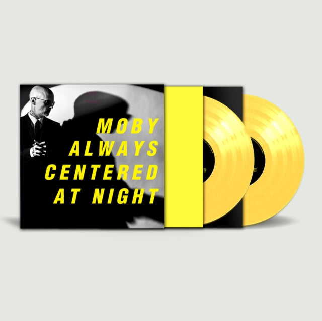 Moby - Always Centered At Night album cover shown with 2 yellow colored vinyl records