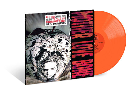 Mother Love Bone "Apple" album cover featuring the band's faces, shown with orange viny record