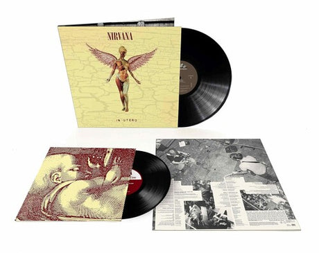 Nirvana - In Utero album cover shown with black vinyl record, plus bonus black 10" vinyl record shown in a picture sleeve