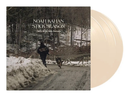 Noah Kahan - Stick Season (We'll All Be Here Forever) album cover and 3LP bone colored vinyl. 