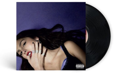 Olivia Rodrigo - GUTS album cover and black vinyl. 