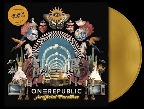 Onerepbulic - Artificial Paradise album cover shown with gold colored vinyl record