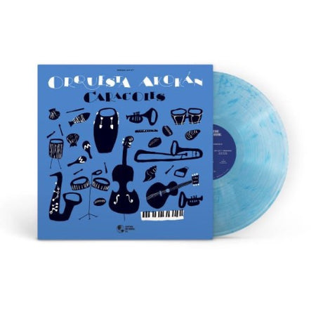 Orquesta Akokan - Caracoles album cover and blue vinyl. 