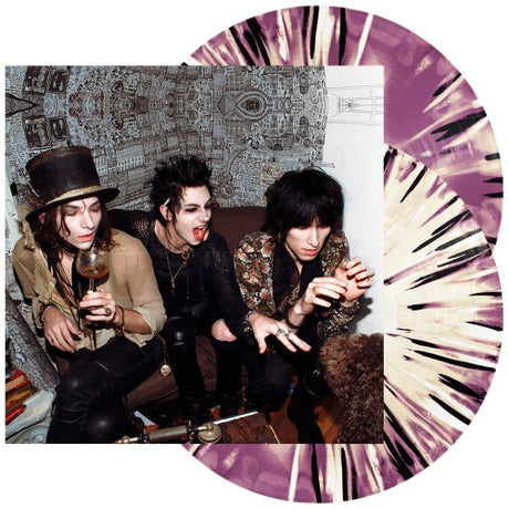 Palaye Royale - Boom Boom Room (Side A) album cover with Indie Exclusive 2LP Bone & Translucent Purple w/ Black+White Splatter Vinyl.