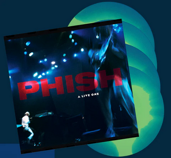 Phish "A Live One" album cover shown with 4 "solar garlic" green/blue colored vinyl records