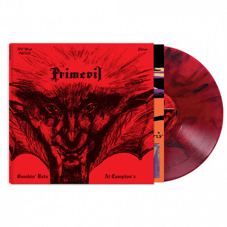 Primevil - Smokin Bats at Campton's album cover shown with red marble colored vinyl record