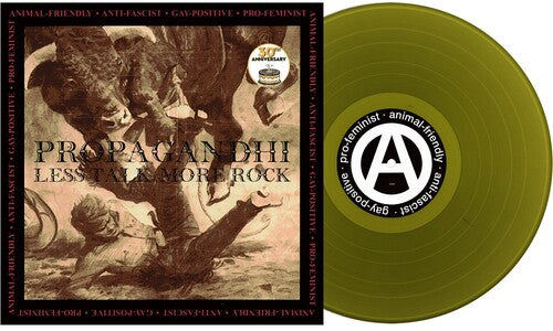 Propagandhi - Less Talk, More Rock album cover and olive green vinyl