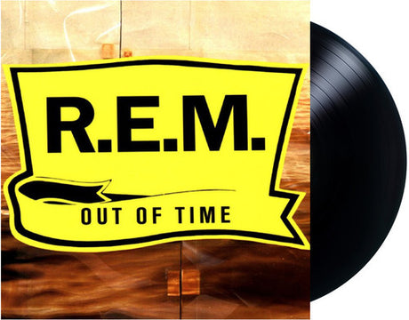 R.E.M. Out of Time album cover and black vinyl record