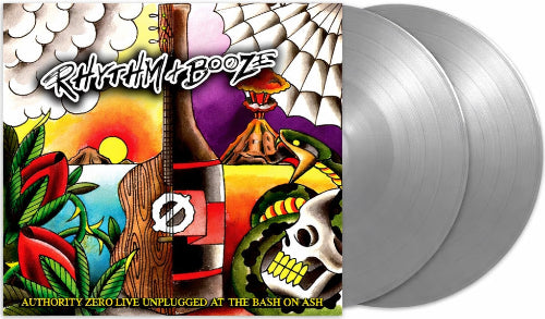 Rhythm + Booze - Live - Authority Zero album cover and 2LP silver vinyl