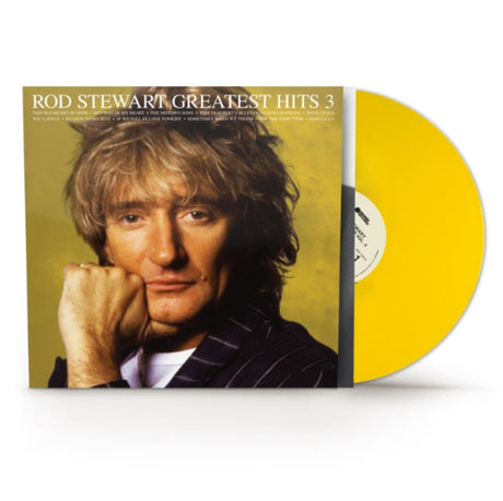 Rod Stewart - Greatest Hits Vol.3 album cover and yellow vinyl. 