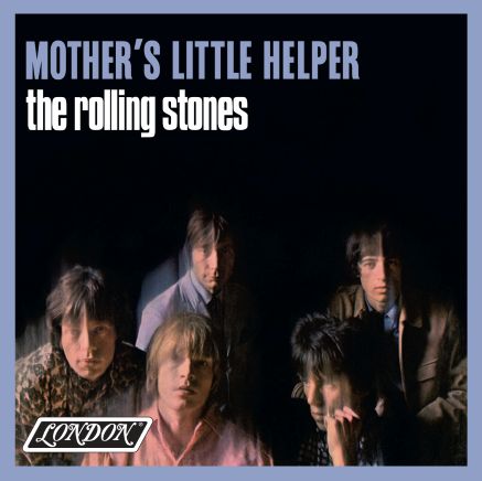Album cover of 'Mother's Little Helper' by The Rolling Stones with band members in front of a dark background.
