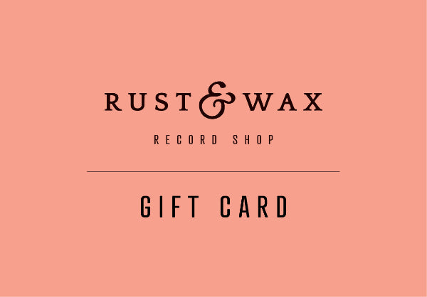 Gift card for Rust & Wax Record Shop on a pink background