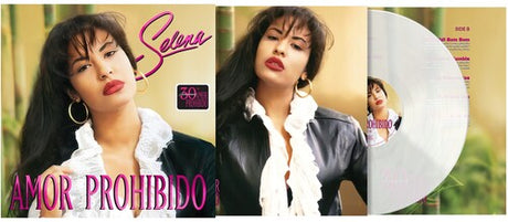 Selena - Amor Prohibido album cover and clear vinyl. 