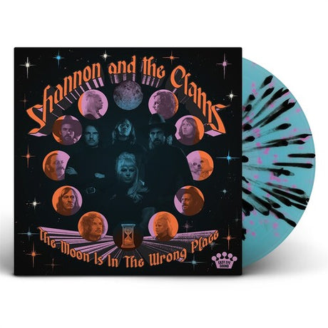 Shannon & the Clams - The Moon Is In the Wrong Place album cover and blue, pink, and black vinyl. 
