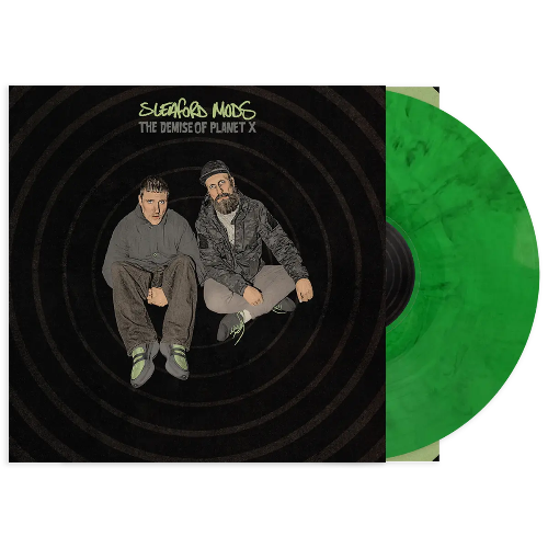 Sleaford Mods - The Demise of Planet X album cover and green/black marble vinyl
