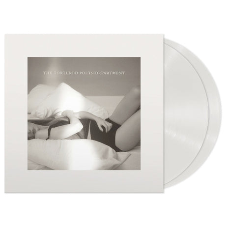 Taylor Swift - The Tortured Poets Department album cover shown with 2 white colored vinyl records