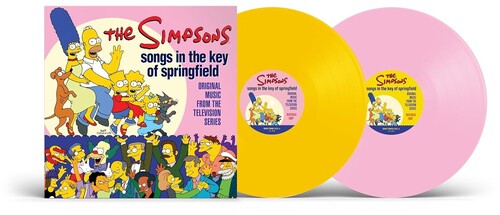 The Simpsons - Songs In The Key Of Springfield album cover and 2LP yellow/pink vinyl 