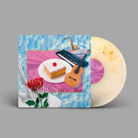 Tres Leches - The Smooth Sounds of Tres Leches, LHCC Mart Vol. 1 album cover and tres leches colored vinyl. 