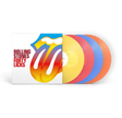 Rolling Stones - Forty Licks album cover and 4LP yellow, red, blue, and orange vinyl