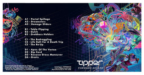 Tipper - Forward Escape gatefold-style album cover shown flat to display the front and back side, which includes the track listing
