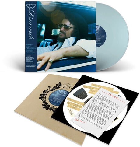 Waylon Jennings - Diamonds album cover and light blue vinyl. 