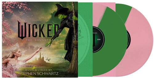 Wicked: The Soundtrack album cover and 2LP pink/green split vinyl 