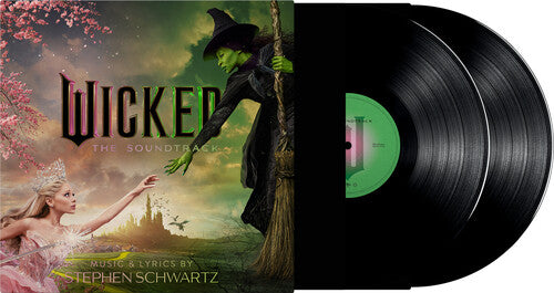 Wicked: The Soundtrack album cover shown with two black vinyl records