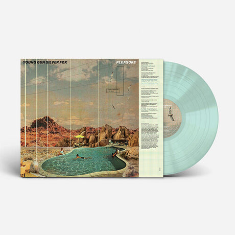 Young Gun Silver Fox - Pleasure album cover and light blue vinyl. 