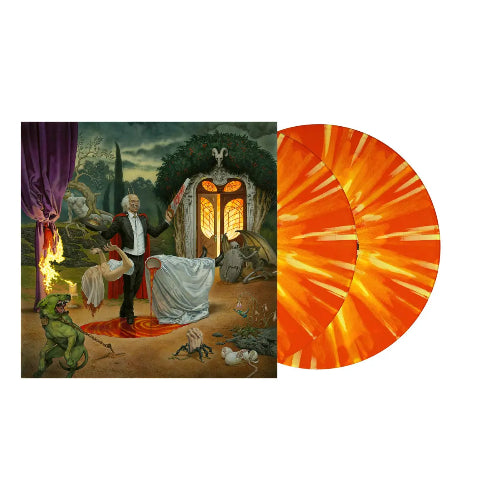 Anthrax - Cursum Perficio album cover and 2LP orange, yellow, and red vinyl