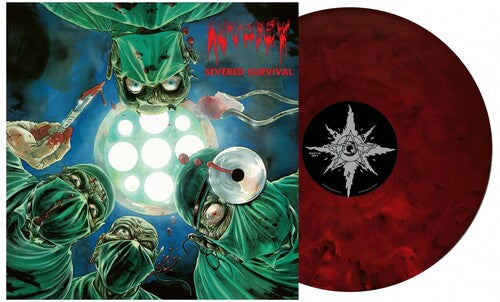 Autopsy - Severed Survival album cover and red/black vinyl. 